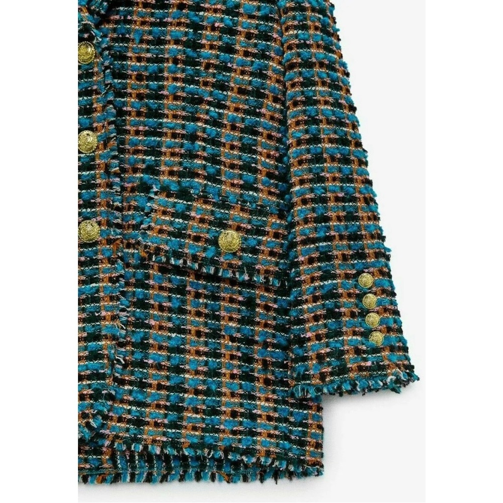 Zara NWT multicolor tweed blazer with gold button details SZ L - Picture 6 of 6